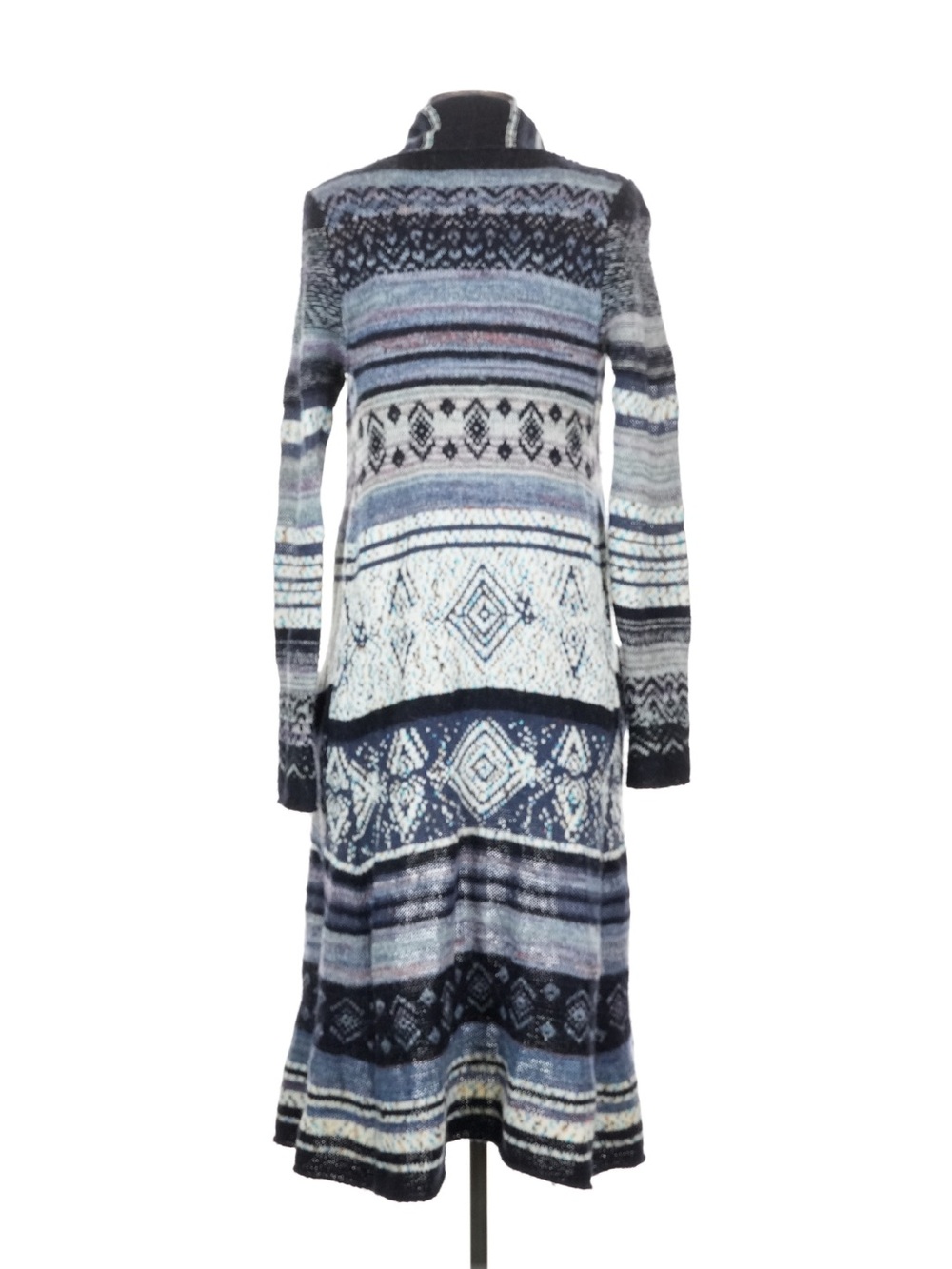 Free People Long Open-Front Striped Knit Cardigan - Blue, White, Black S - Picture 2 of 2
